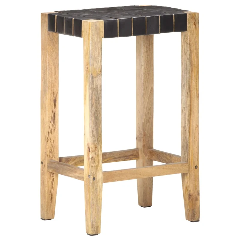 Lot de 2 tabourets de bar chaises hautes en cuir véritable et bois hauteur 75 cm DEC029798
