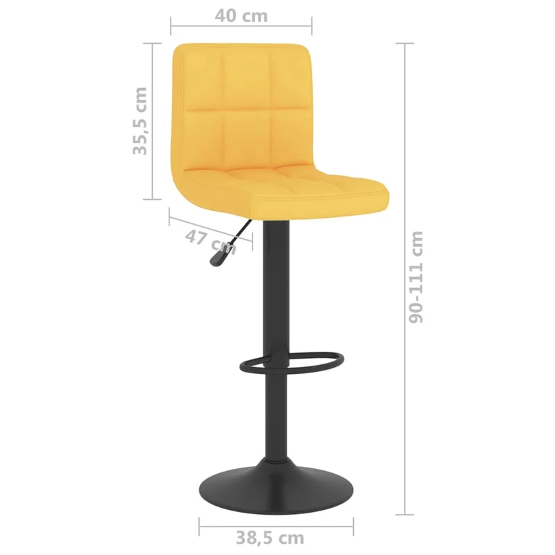 Lot de 2 tabourets de bar chaises hautes en tissu jaune moutarde tissu jaune et acier noir DEC029742