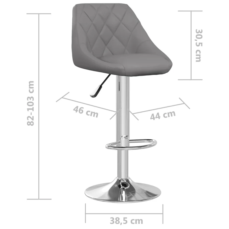 Lot de 2 tabourets de bar chaises hautes coutures en losange en PVC gris et acier DEC029736