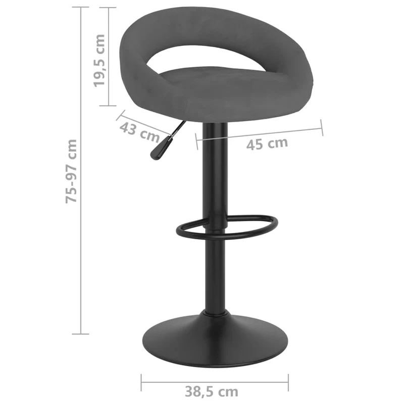 Lot de 2 tabourets de bar chaises hautes en velours gris foncé et acier noir DEC029719