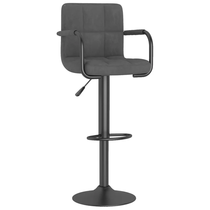 Lot de 2 tabourets de bar chaises hautes avec dossier et accoudoirs en velours gris foncé et acier DEC029718