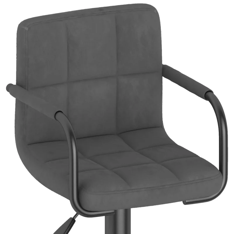 Lot de 2 tabourets de bar chaises hautes avec dossier et accoudoirs en velours gris foncé et acier DEC029718