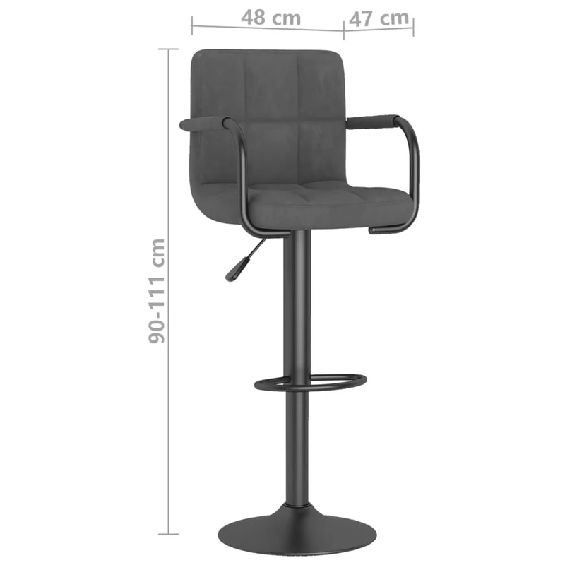 Lot de 2 tabourets de bar chaises hautes avec dossier et accoudoirs en velours gris foncé et acier DEC029718