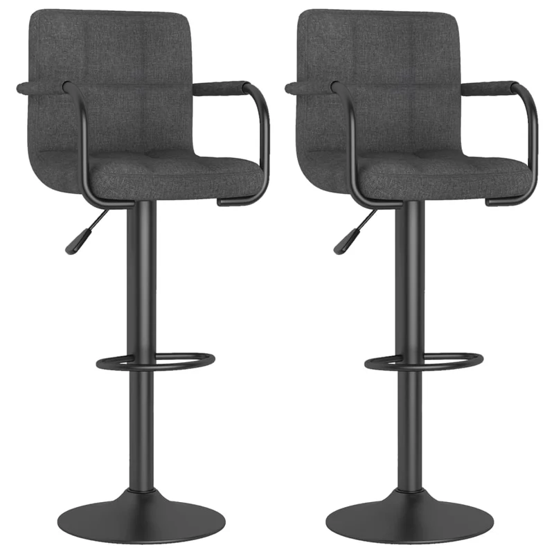 Lot de 2 tabourets de bar chaises hautes avec dossier et accoudoirs en tissu gris foncéet acier noir DEC029710