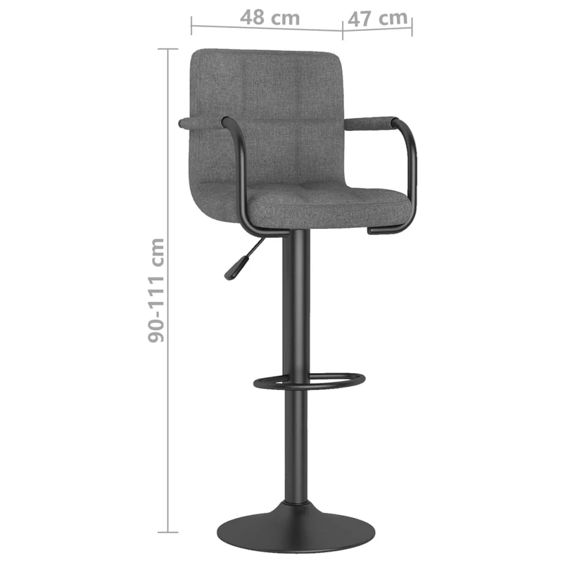 Lot de 2 tabourets de bar chaises hautes avec dossier et accoudoirs en tissu gris clair et acier DEC029679