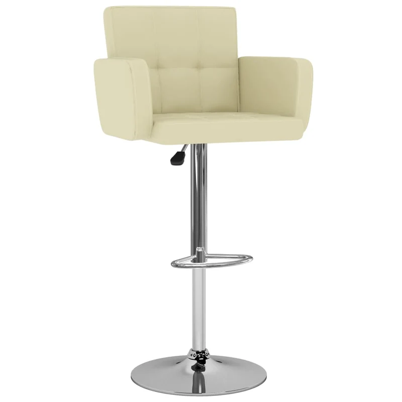 Lot de 2 tabourets de bar chaises hautes avec dossier et accoudoirs en PVC crème et acier DEC029654
