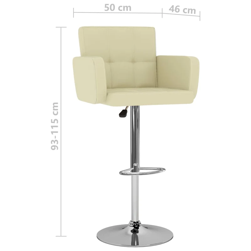 Lot de 2 tabourets de bar chaises hautes avec dossier et accoudoirs en PVC crème et acier DEC029654
