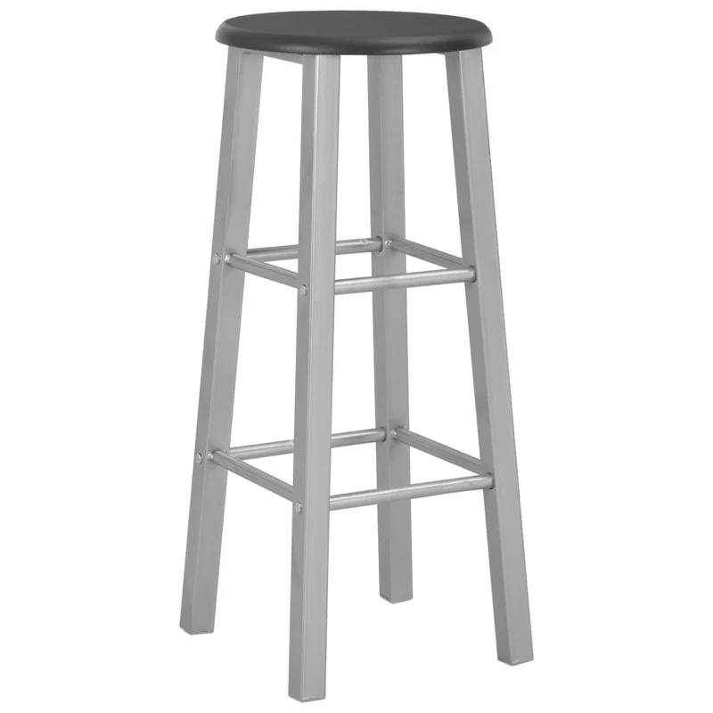 Lot de 2 tabourets de bar chaises hautes hauteur 70 cm structure en acier argenté + siège en MDF noir DEC029605