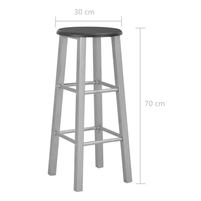 Lot de 2 tabourets de bar chaises hautes hauteur 70 cm structure en acier argenté + siège en MDF noir DEC029605