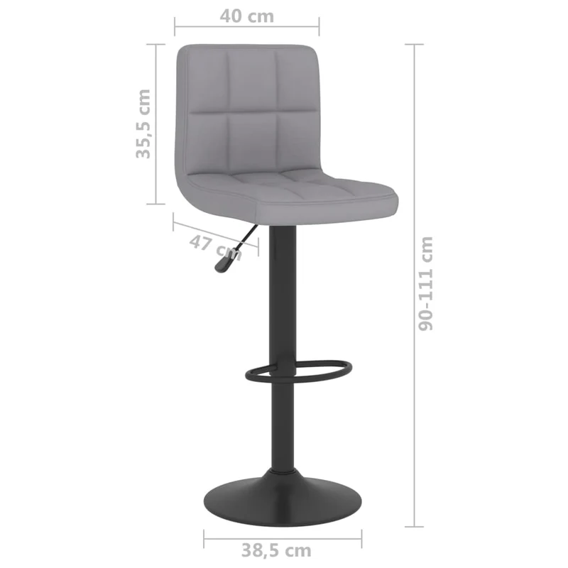 Tabouret de bar x1 chaise haute en tissu gris clair coutures carrées et acier noir DEC029475