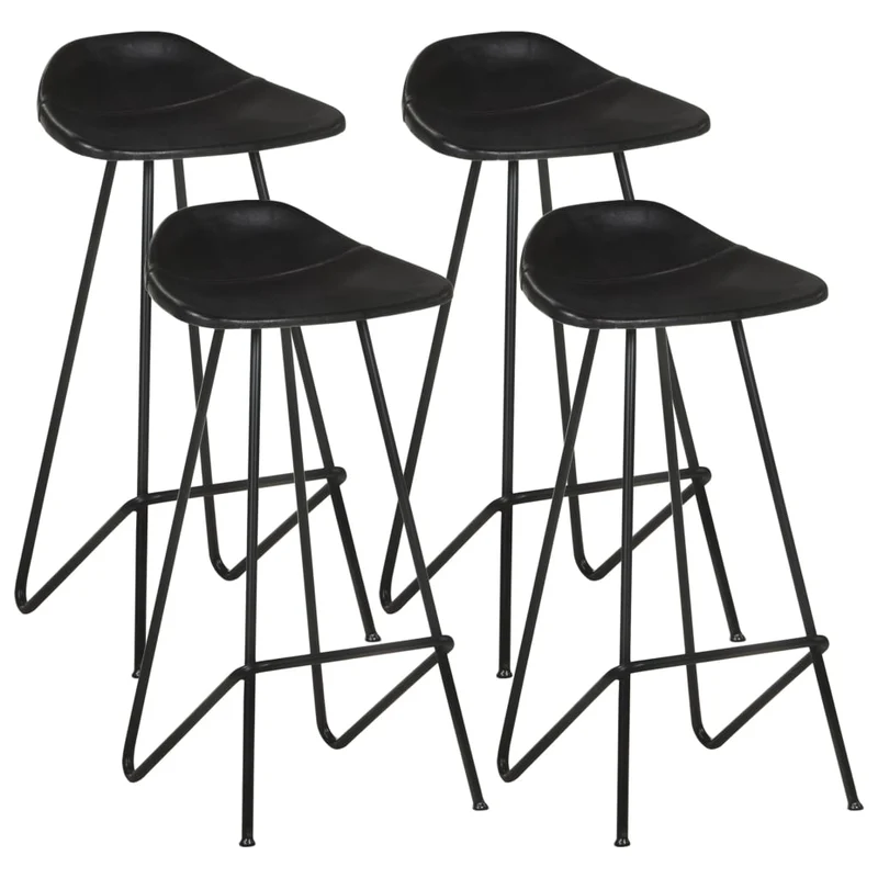 Lot de 4 tabourets de bar chaises hautes en cuir véritable noir et fer DEC029921