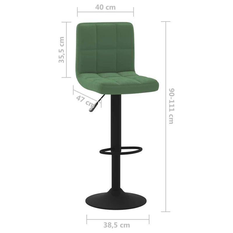 Lot de 2 tabourets de bar chaises hautes en velours vert foncé coutures carrées et acier noir DEC029897