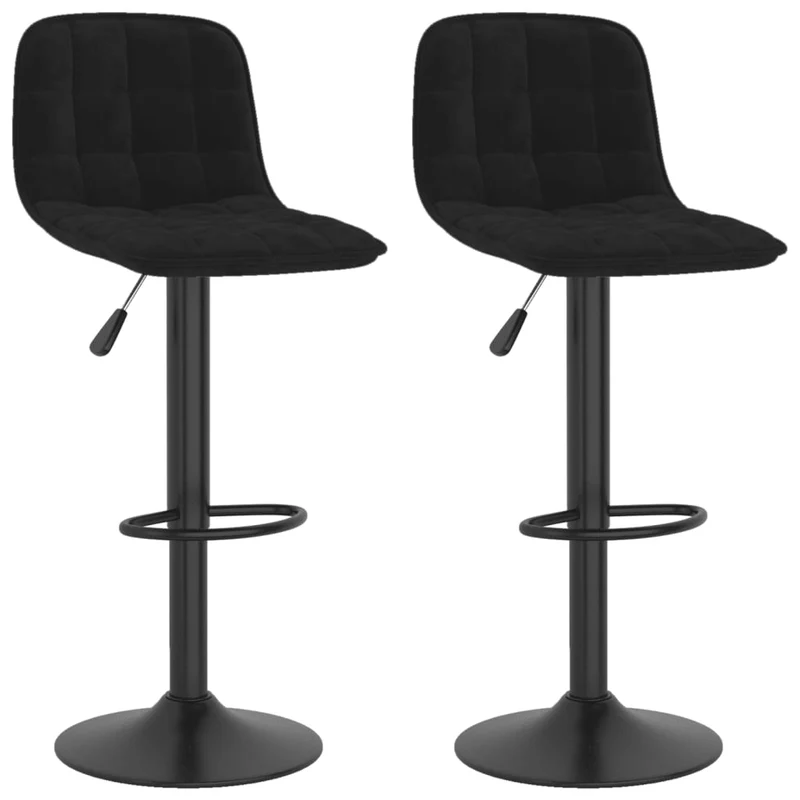 Lot de 2 tabourets de bar chaises hautes en velours noir coutures carrées et acier noir DEC029828