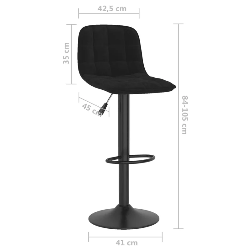 Lot de 2 tabourets de bar chaises hautes en velours noir coutures carrées et acier noir DEC029828