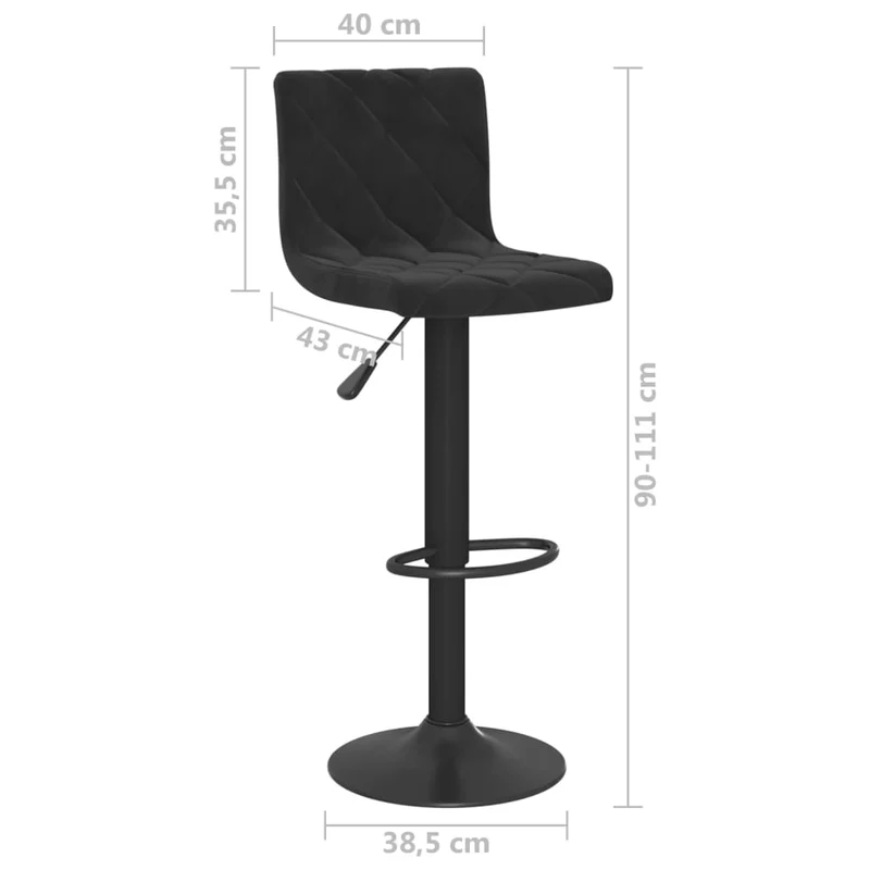 Lot de 2 tabourets de bar chaises hautes avec dossiers coutures losange en velours noir et acier DEC029827