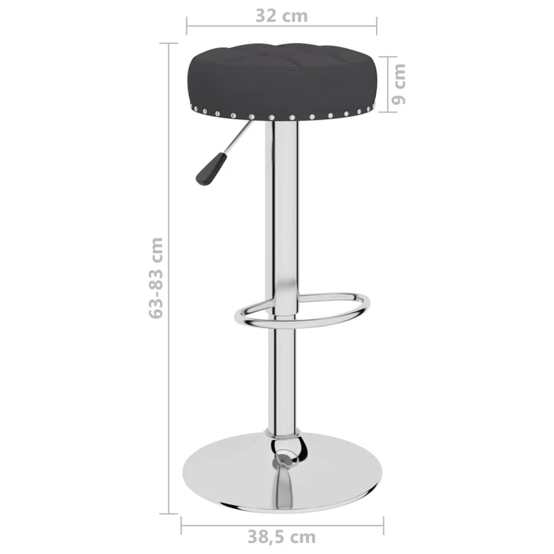 Lot de 2 tabourets de bar chaises hautes en tissu noir avec boutons décoratifs et acier DEC029818
