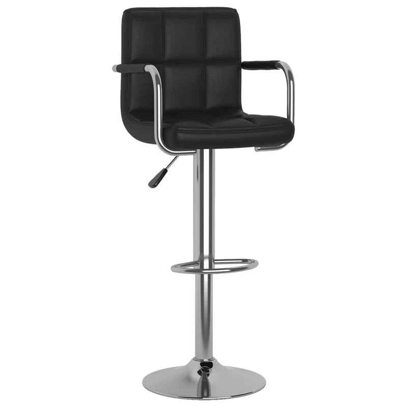 Lot de 2 tabourets de bar chaises hautes avec dossier et accoudoirs en PVC noir et acier DEC029810