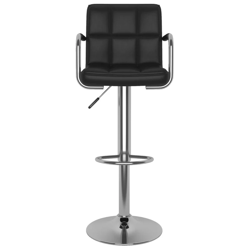 Lot de 2 tabourets de bar chaises hautes avec dossier et accoudoirs en PVC noir et acier DEC029810