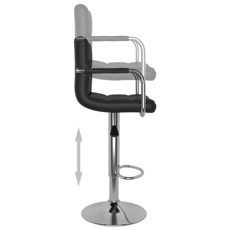 Lot de 2 tabourets de bar chaises hautes avec dossier et accoudoirs en PVC noir et acier DEC029810