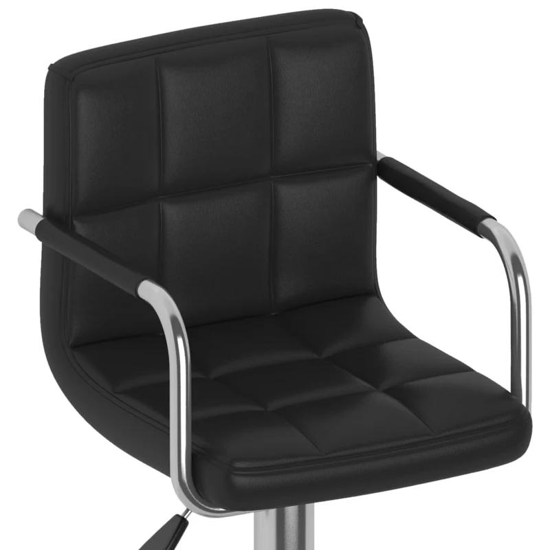 Lot de 2 tabourets de bar chaises hautes avec dossier et accoudoirs en PVC noir et acier DEC029810