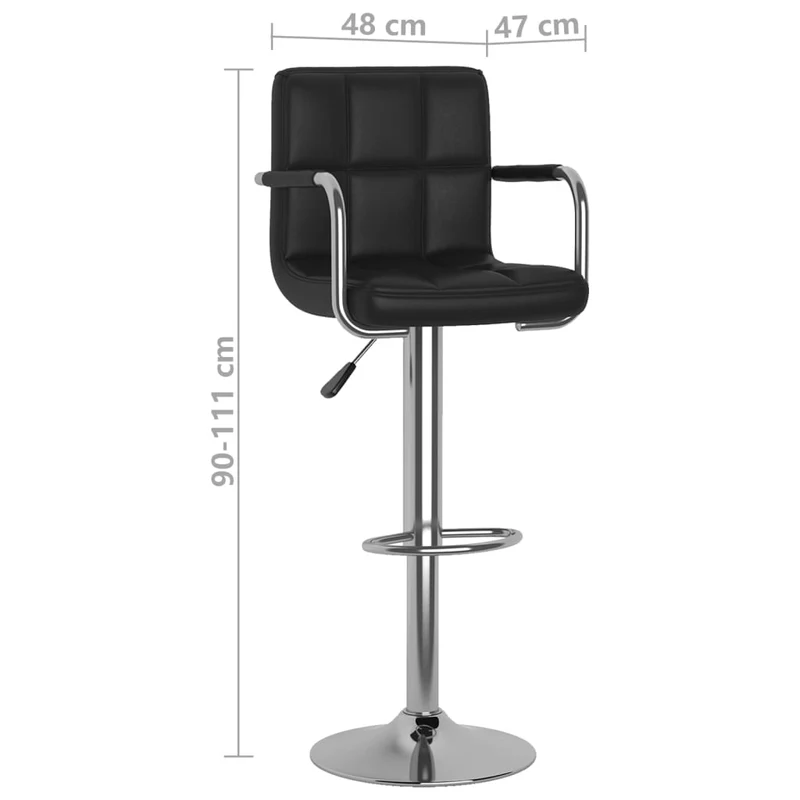 Lot de 2 tabourets de bar chaises hautes avec dossier et accoudoirs en PVC noir et acier DEC029810