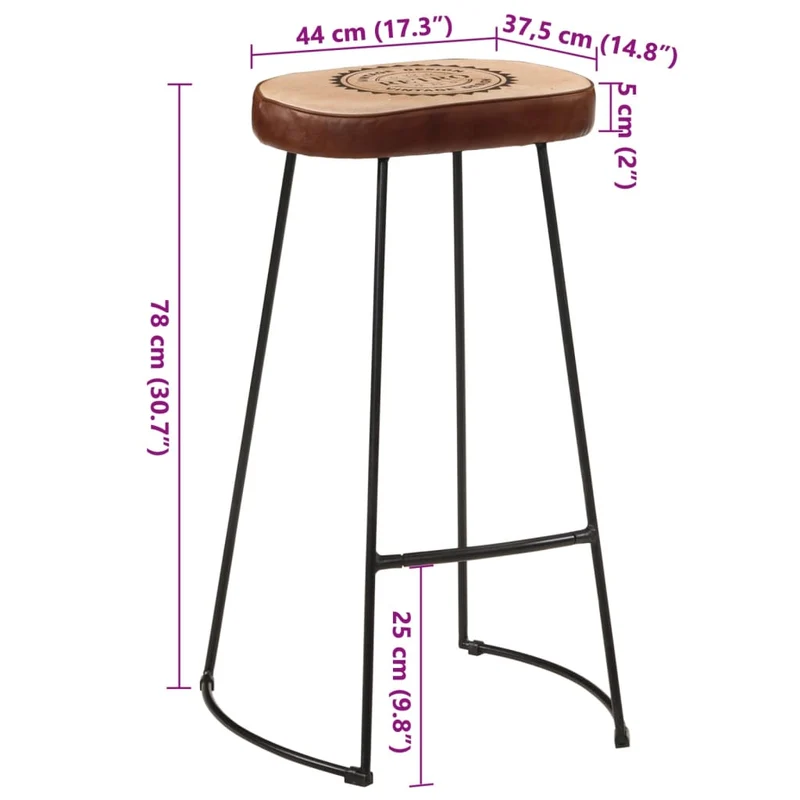 Lot de 2 tabourets de bar chaises hautes design rétro hauteur 78 cm cadre en métal avec revêtement en PVC et toile DEC029771