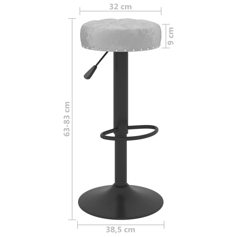 Lot de 2 tabourets de bar chaises hautes en velours gris avec boutons décoratifs et acier noir DEC029740