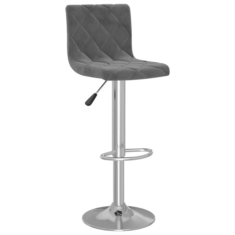 Lot de 2 tabourets de bar chaises hautes en velours gris foncé coutures en losange et acier DEC029728