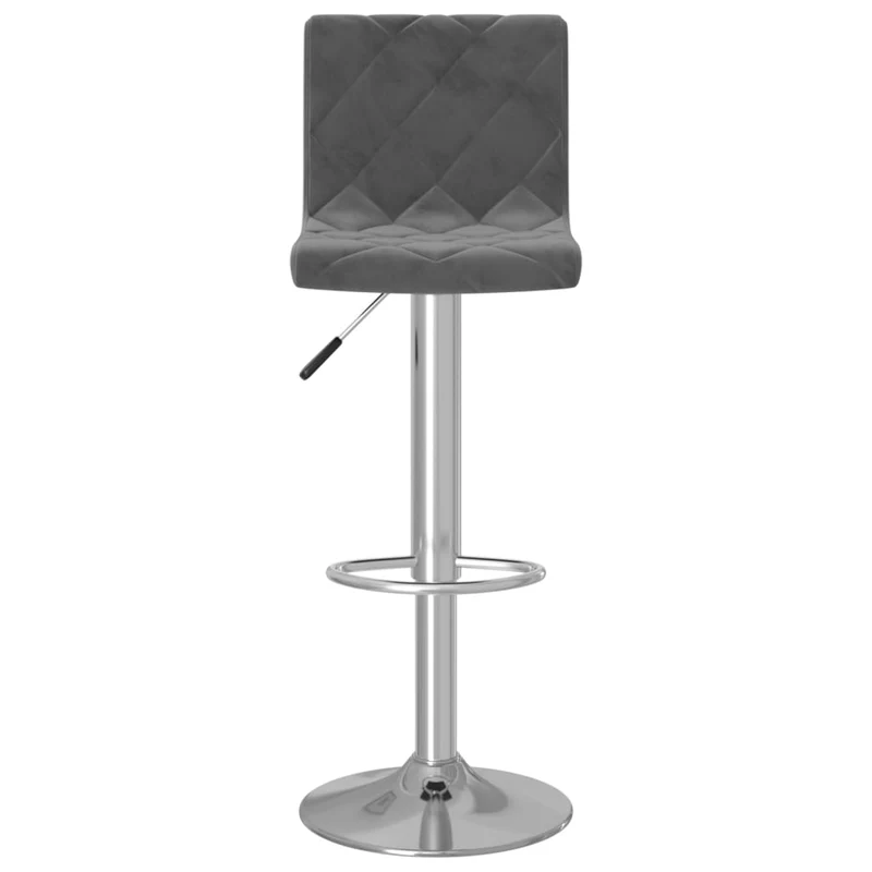 Lot de 2 tabourets de bar chaises hautes en velours gris foncé coutures en losange et acier DEC029728