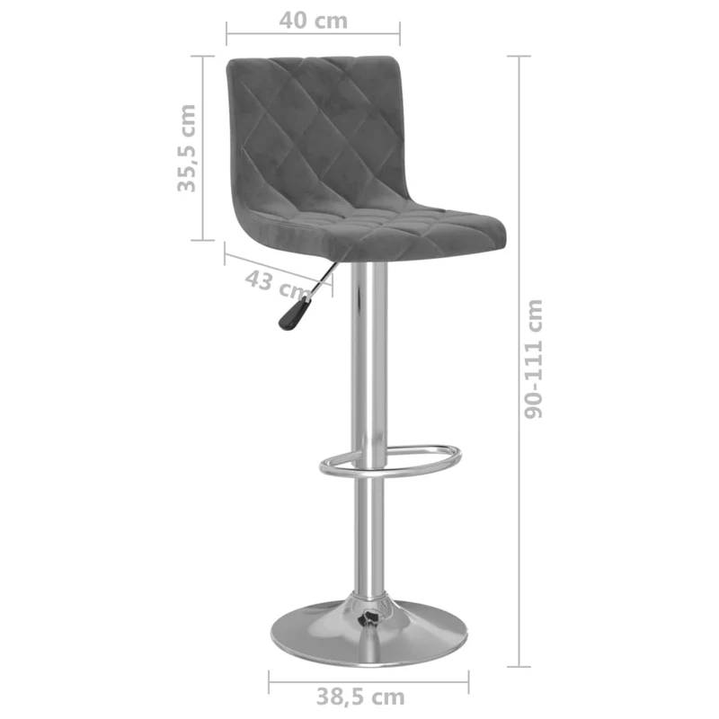 Lot de 2 tabourets de bar chaises hautes en velours gris foncé coutures en losange et acier DEC029728