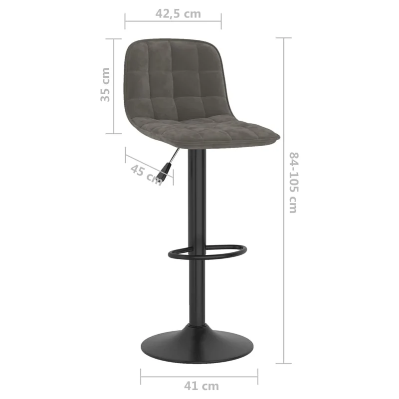 Lot de 2 tabourets de bar chaises hautes en velours gris foncé coutures carrées et acier DEC029725
