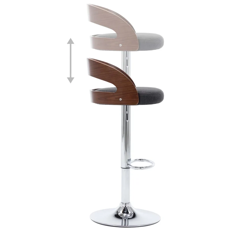 Lot de 2 tabourets de bar chaises hautes design rétro en tissu gris foncé bois courbé et métal DEC029715