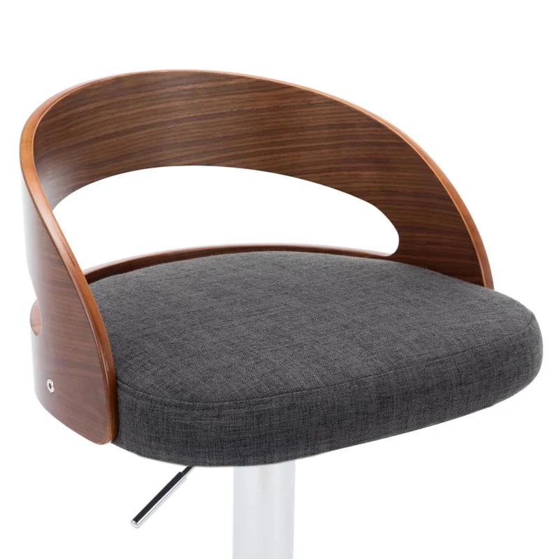 Lot de 2 tabourets de bar chaises hautes design rétro en tissu gris foncé bois courbé et métal DEC029715