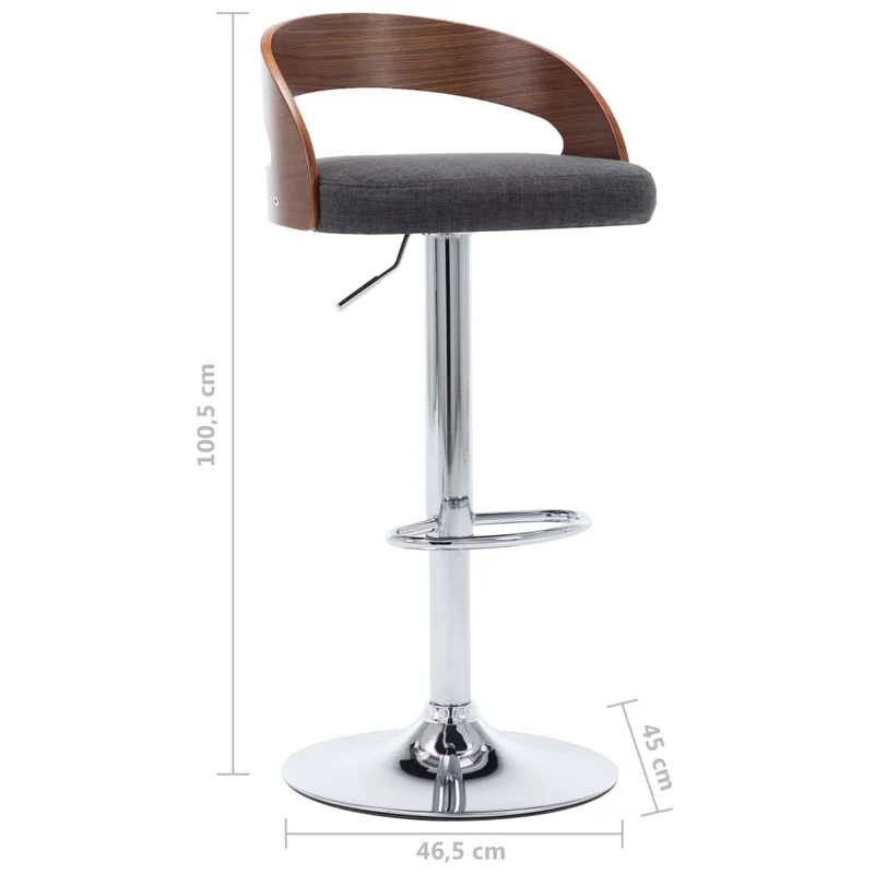 Lot de 2 tabourets de bar chaises hautes design rétro en tissu gris foncé bois courbé et métal DEC029715