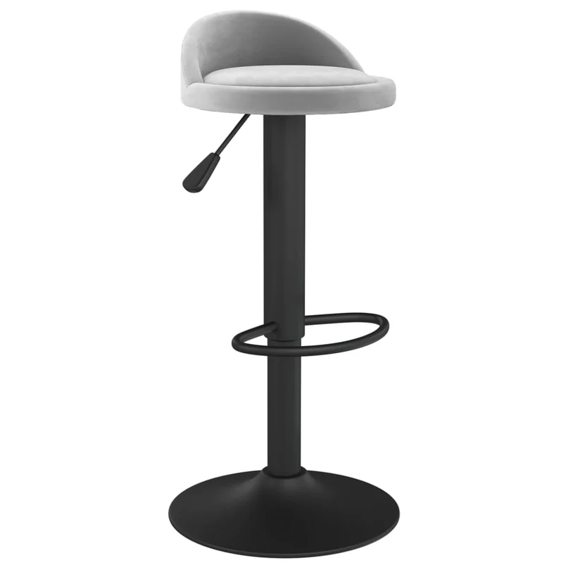 Lot de 2 tabourets de bar chaises hautes hauteur réglable en velours gris clair et acier noir DEC029697