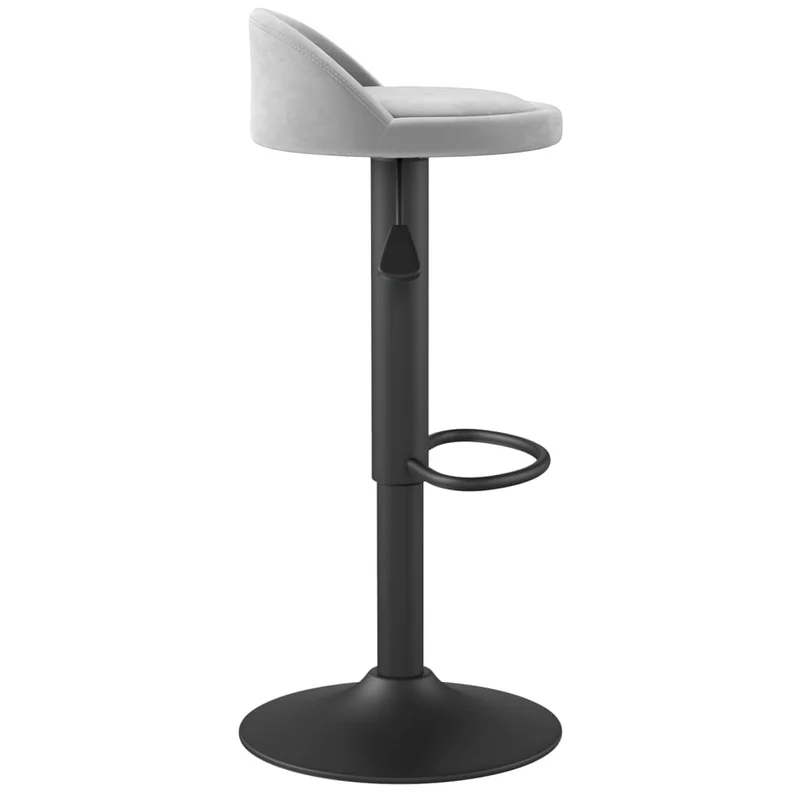 Lot de 2 tabourets de bar chaises hautes hauteur réglable en velours gris clair et acier noir DEC029697