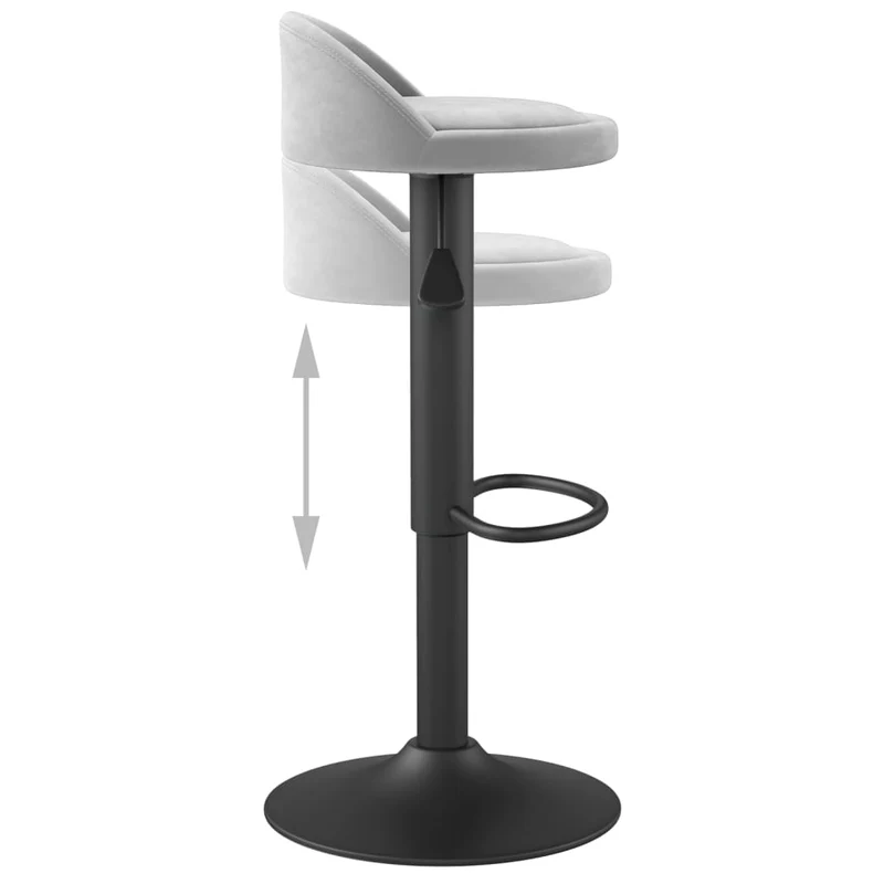 Lot de 2 tabourets de bar chaises hautes hauteur réglable en velours gris clair et acier noir DEC029697