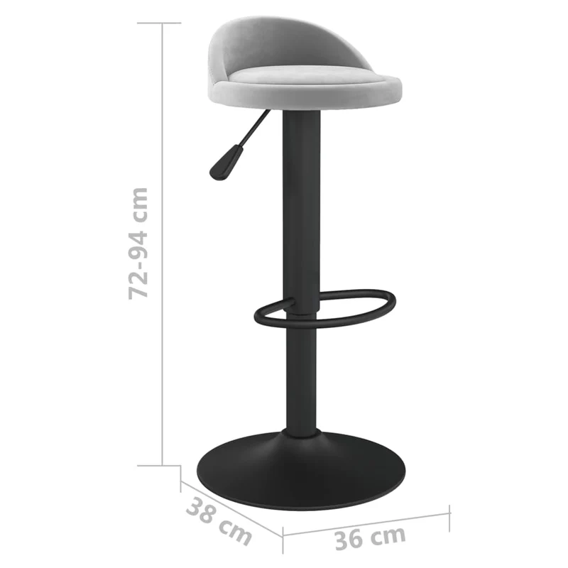 Lot de 2 tabourets de bar chaises hautes hauteur réglable en velours gris clair et acier noir DEC029697