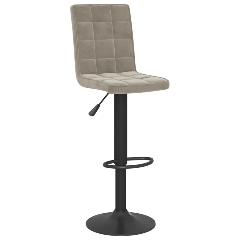 Lot de 2 tabourets de bar chaises hautes avec dossier en velours gris clair coutures carrées et acier noir DEC029692