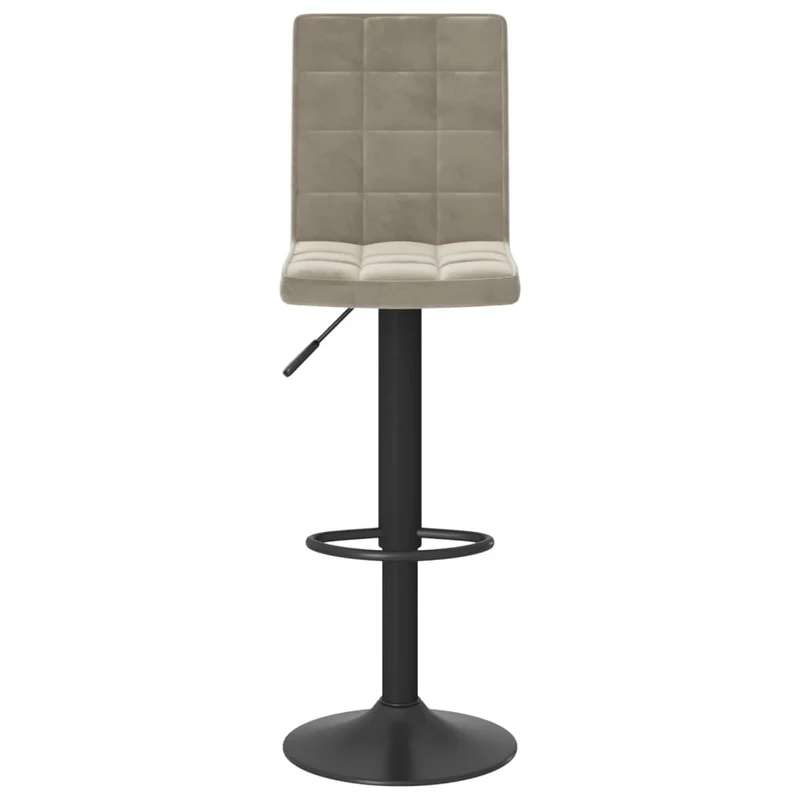 Lot de 2 tabourets de bar chaises hautes avec dossier en velours gris clair coutures carrées et acier noir DEC029692