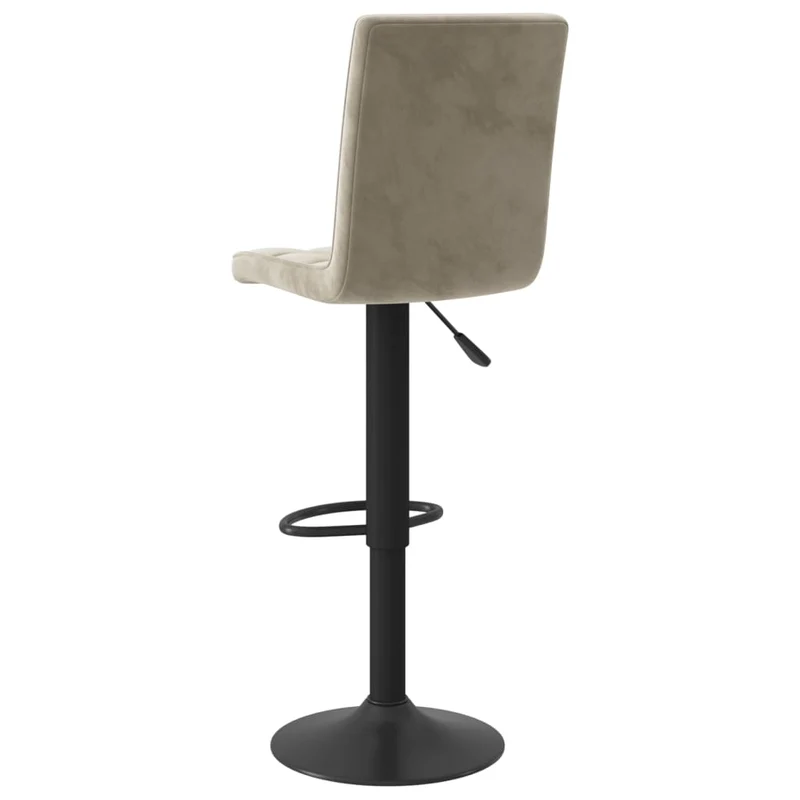 Lot de 2 tabourets de bar chaises hautes avec dossier en velours gris clair coutures carrées et acier noir DEC029692