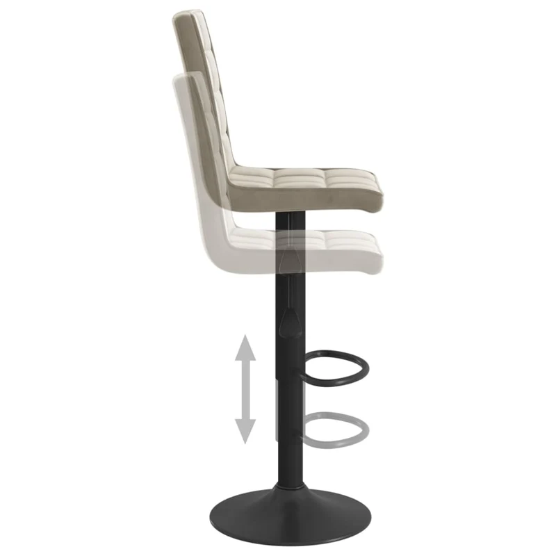 Lot de 2 tabourets de bar chaises hautes avec dossier en velours gris clair coutures carrées et acier noir DEC029692