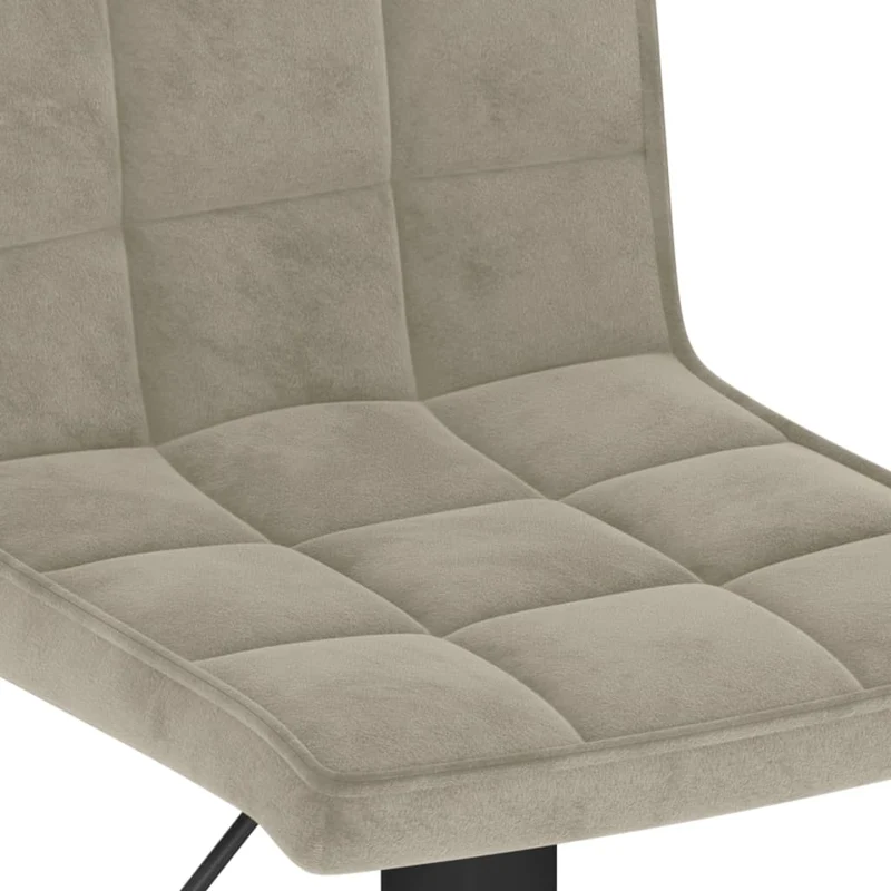 Lot de 2 tabourets de bar chaises hautes avec dossier en velours gris clair coutures carrées et acier noir DEC029692