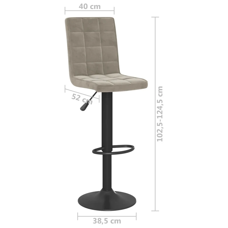 Lot de 2 tabourets de bar chaises hautes avec dossier en velours gris clair coutures carrées et acier noir DEC029692