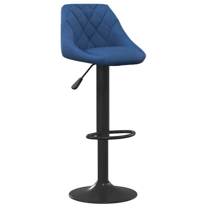 Lot de 2 tabourets de bar chaises hautes en velours bleu coutures losange et acier noir DEC029628