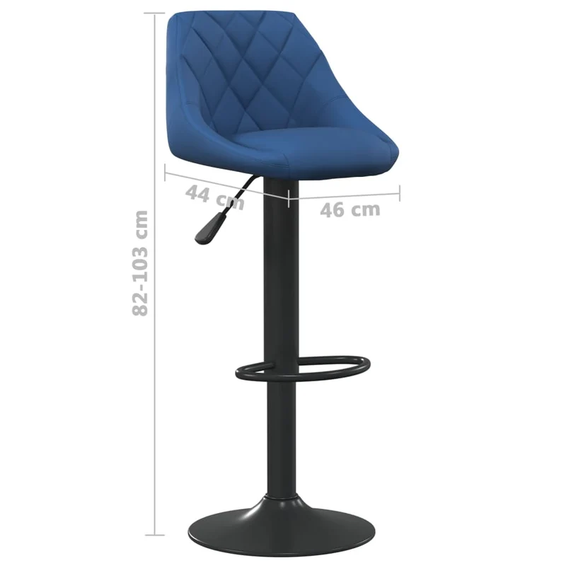 Lot de 2 tabourets de bar chaises hautes en velours bleu coutures losange et acier noir DEC029628