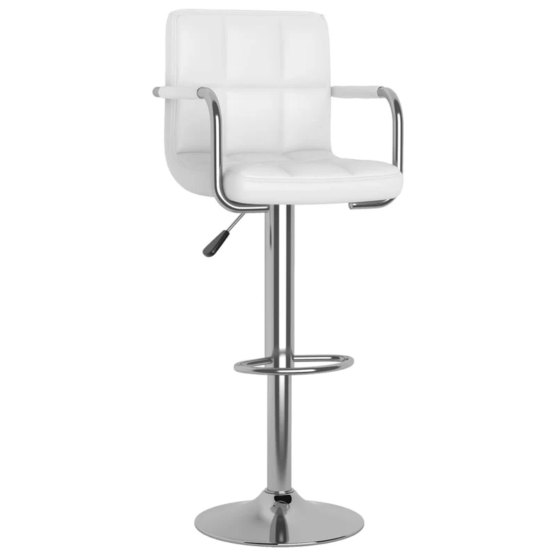 Lot de 2 tabourets de bar chaises hautes avec dossiers et accoudoirs en PVC blanc et acier DEC029613