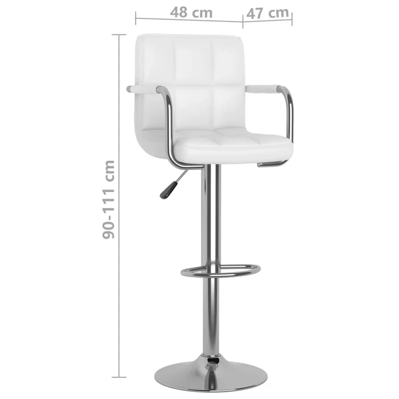 Lot de 2 tabourets de bar chaises hautes avec dossiers et accoudoirs en PVC blanc et acier DEC029613