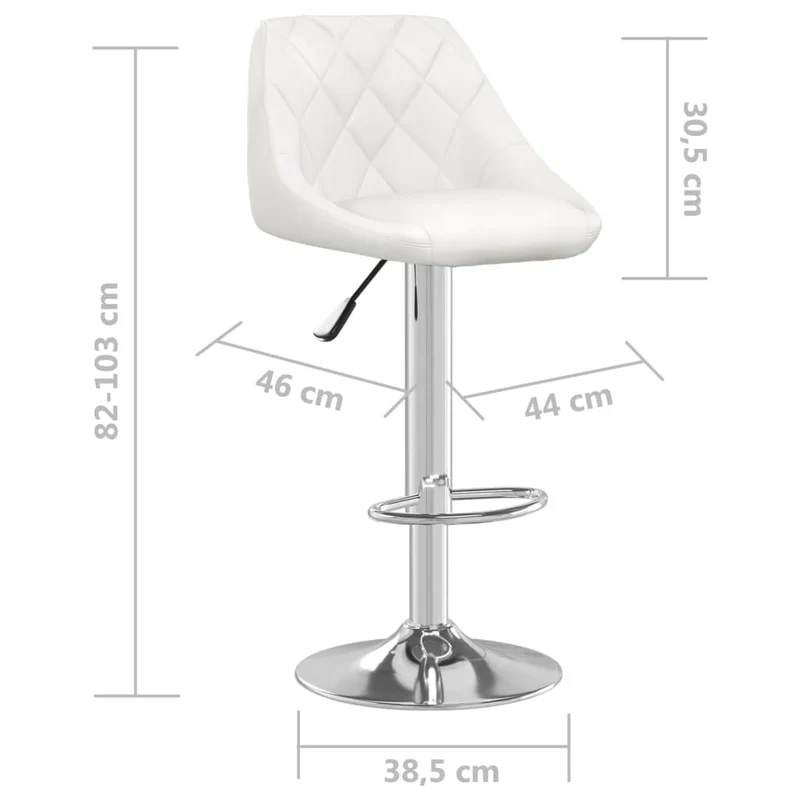 Tabouret de bar x1 chaise haute avec coutures losange en PVC blanc et acier DEC029445