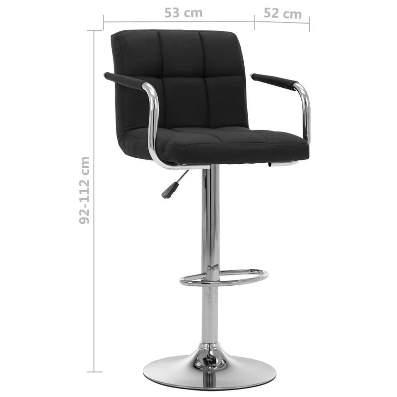 Tabourets de bar x2 chaises haute avec dossier et accoudoirs en tissu noir et acier DEC029405